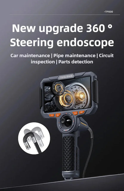 TF600 4-Way Articulating Industrial Borescope – HD Inspection Camera with Dual Lens & 1080P Display