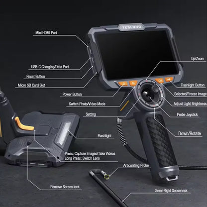 TF600 4-Way Articulating Industrial Borescope – HD Inspection Camera with Dual Lens & 1080P Display