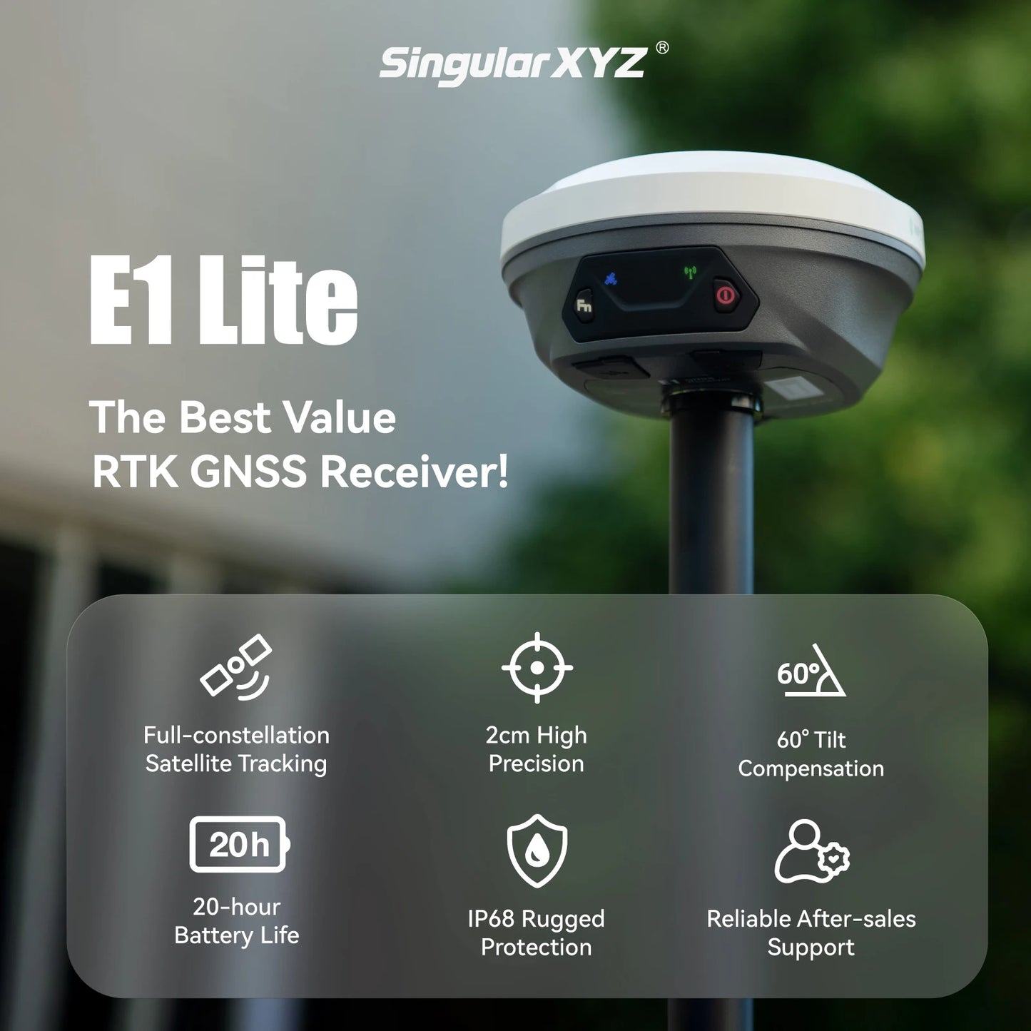 SingularXYZ E1 Lite RTK GNSS Receiver Base & Rover Kit – 1cm Accuracy Waterproof Surveying System