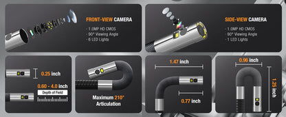 TF600 4-Way Articulating Industrial Borescope – HD Inspection Camera with Dual Lens & 1080P Display