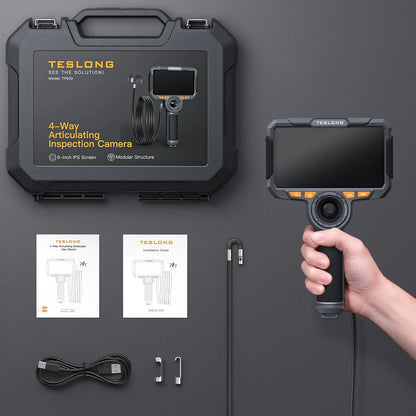 TF600 4-Way Articulating Industrial Borescope – HD Inspection Camera with Dual Lens & 1080P Display