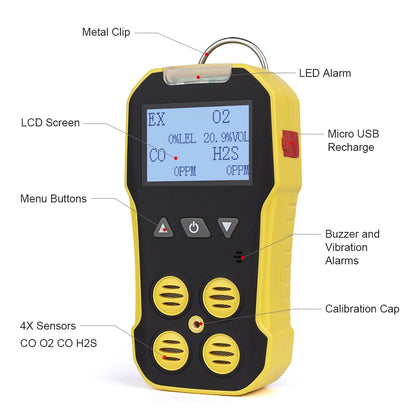Bosean BH-4A Portable 4-Gas Detector – O₂, H₂S, CO & LEL Multi-Gas Monitor