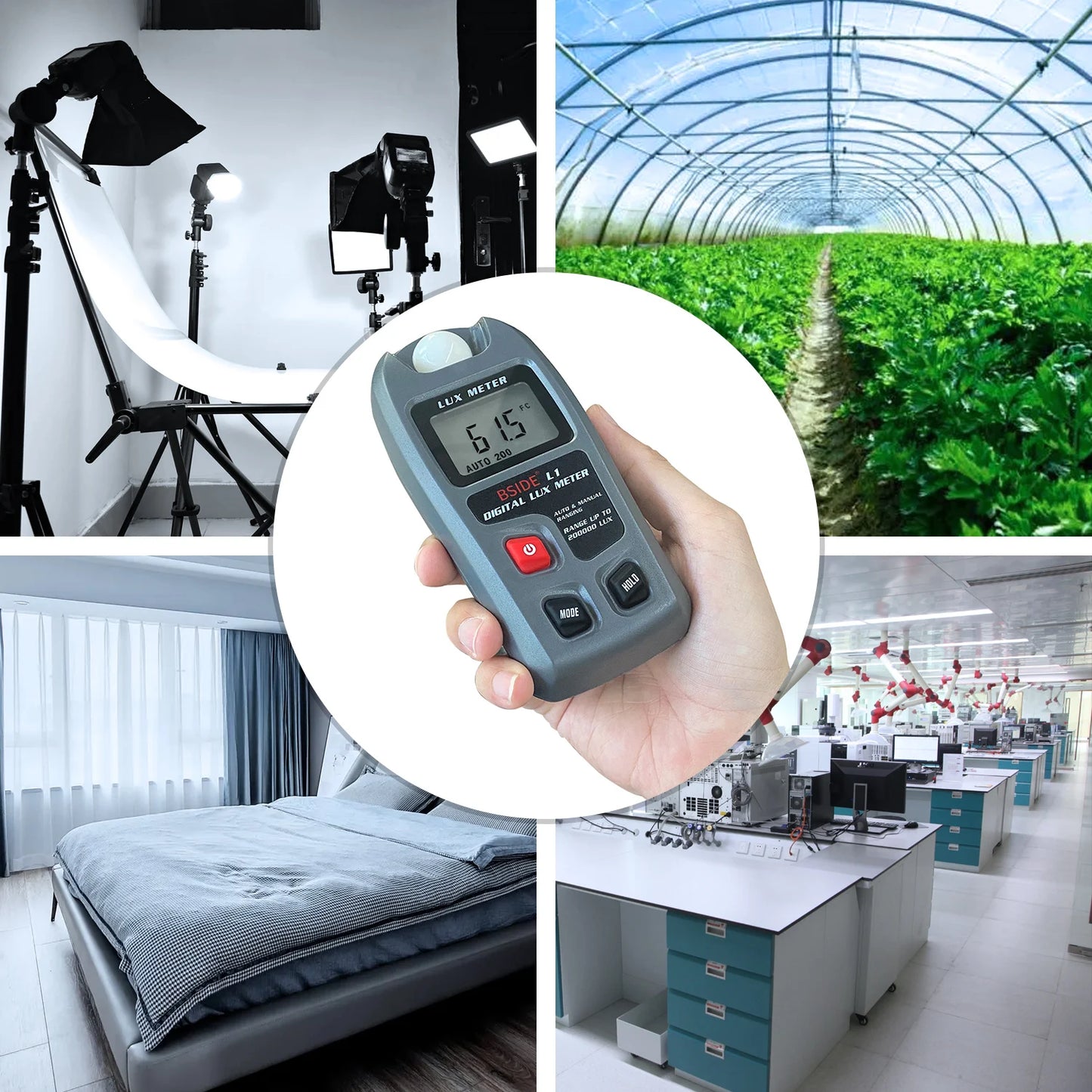 BSIDE Digital Lux Meter – 200,000 Lux Light Measurement Tester