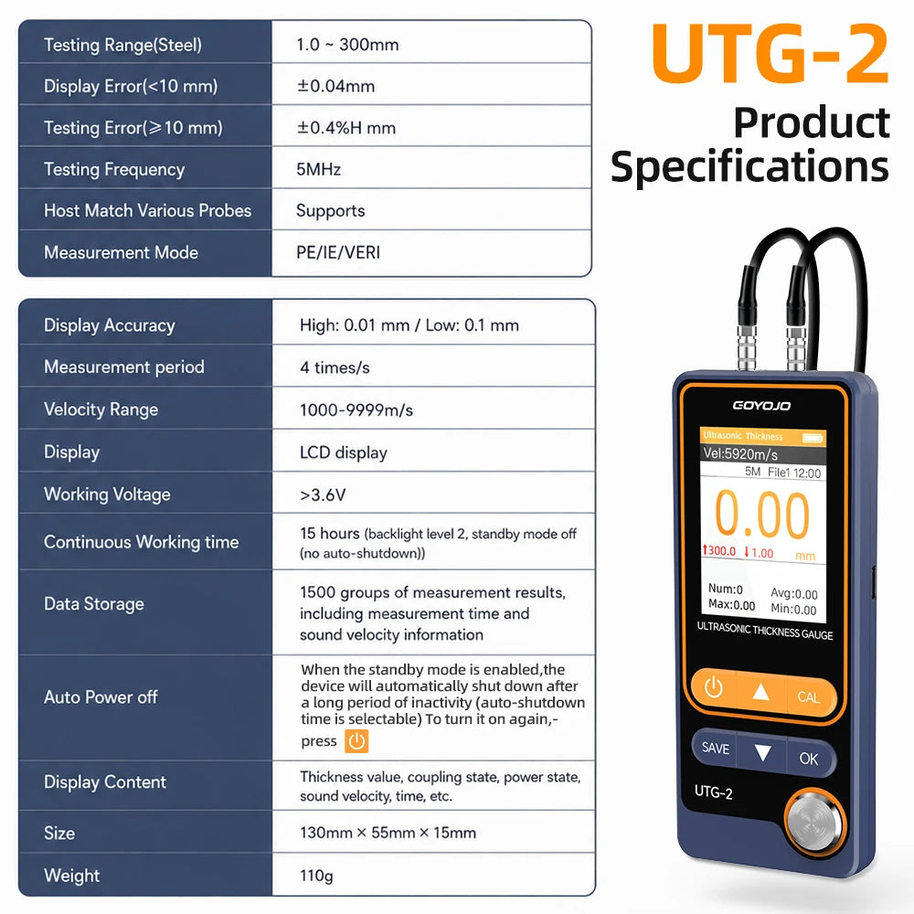 UTG-2 Ultrasonic Thickness Gauge – Industrial NDT Metal Thickness Tester