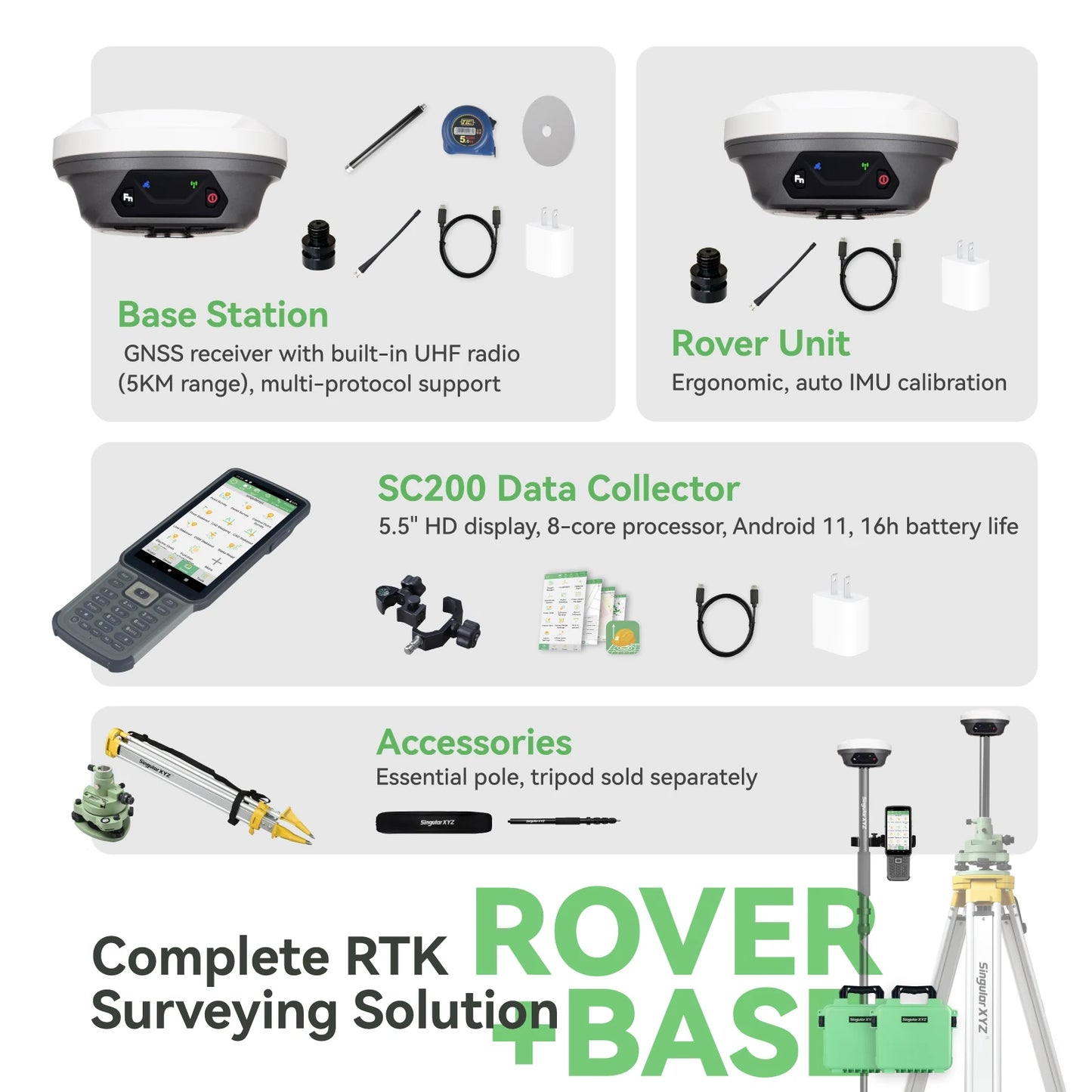 SingularXYZ E1 Lite RTK GNSS Receiver Base & Rover Kit – 1cm Accuracy Waterproof Surveying System