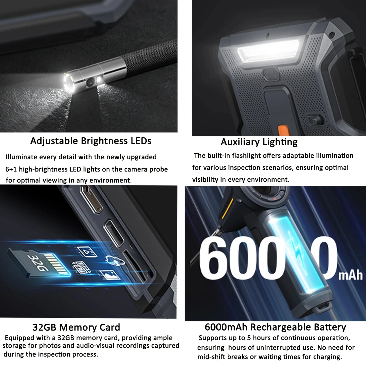 TF600 4-Way Articulating Industrial Borescope – HD Inspection Camera with Dual Lens & 1080P Display