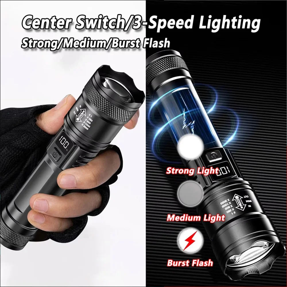 PowerBeam Zoom LED Flashlight – Rechargeable Waterproof Torch