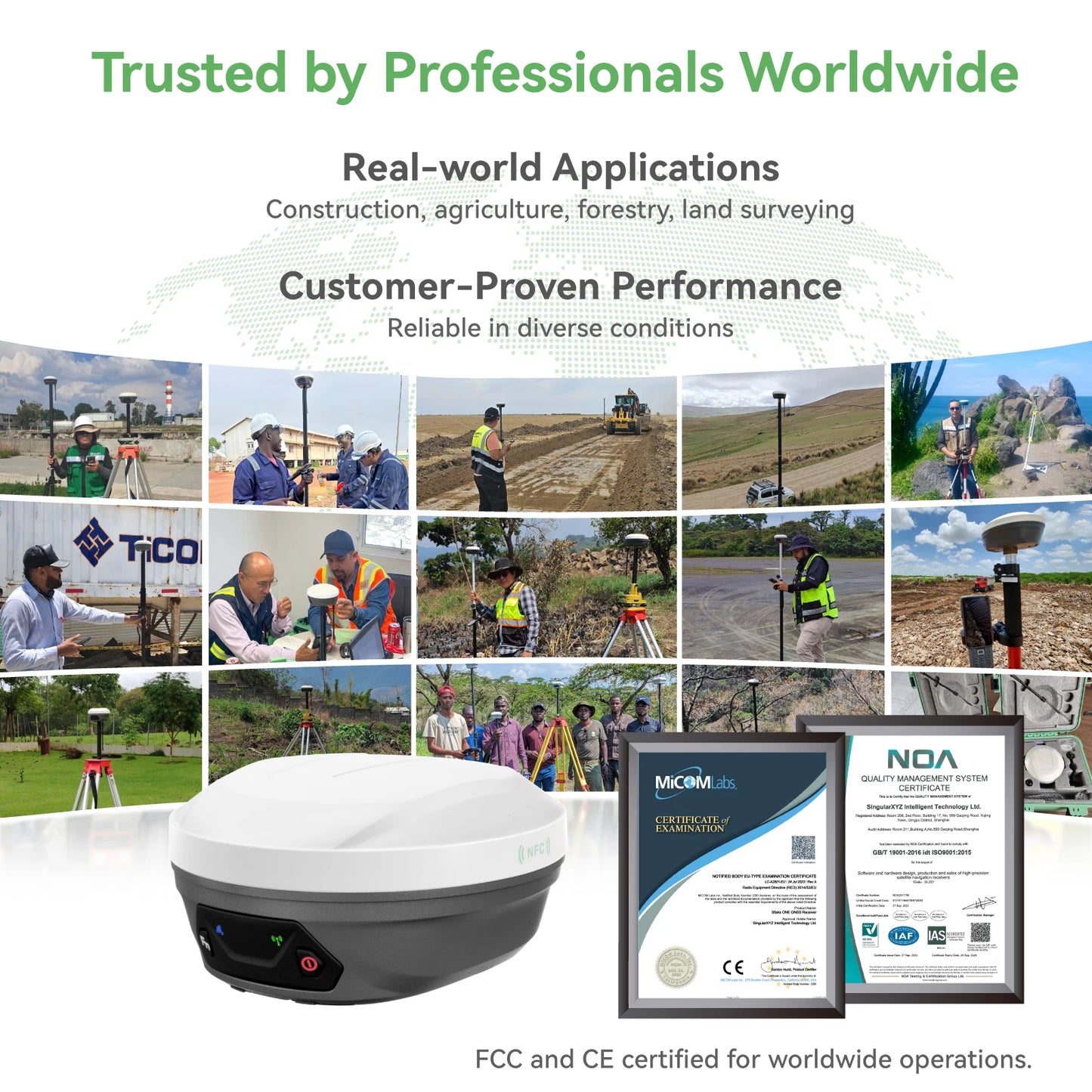 SingularXYZ E1 Lite RTK GNSS Receiver Base & Rover Kit – 1cm Accuracy Waterproof Surveying System