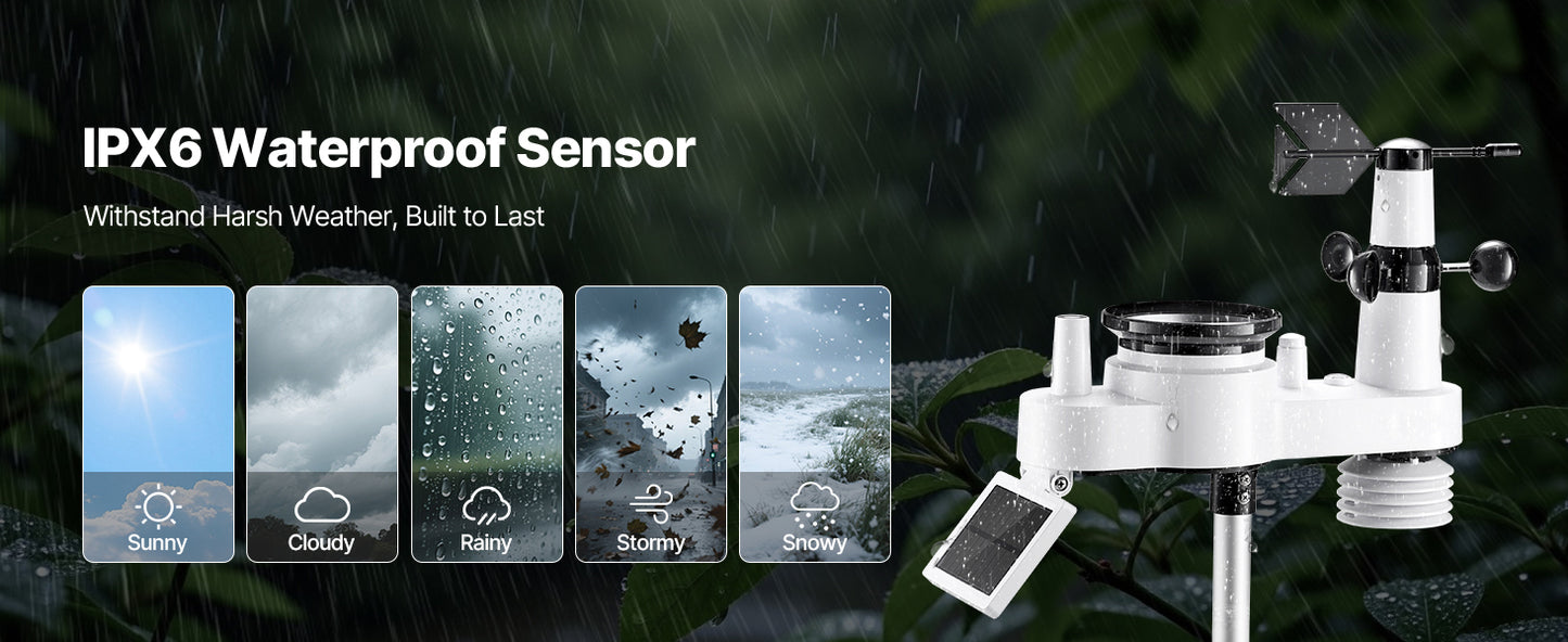 SucceBuy 7-in-1 Wi-Fi Weather Station & APP Control, 7.5-Inch VA Display Solar Powered Sensor, Indoor & Outdoor Weather Forecast