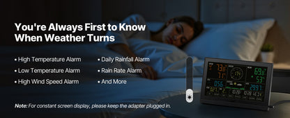 SucceBuy 7-in-1 Wi-Fi Weather Station & APP Control, 7.5-Inch VA Display Solar Powered Sensor, Indoor & Outdoor Weather Forecast